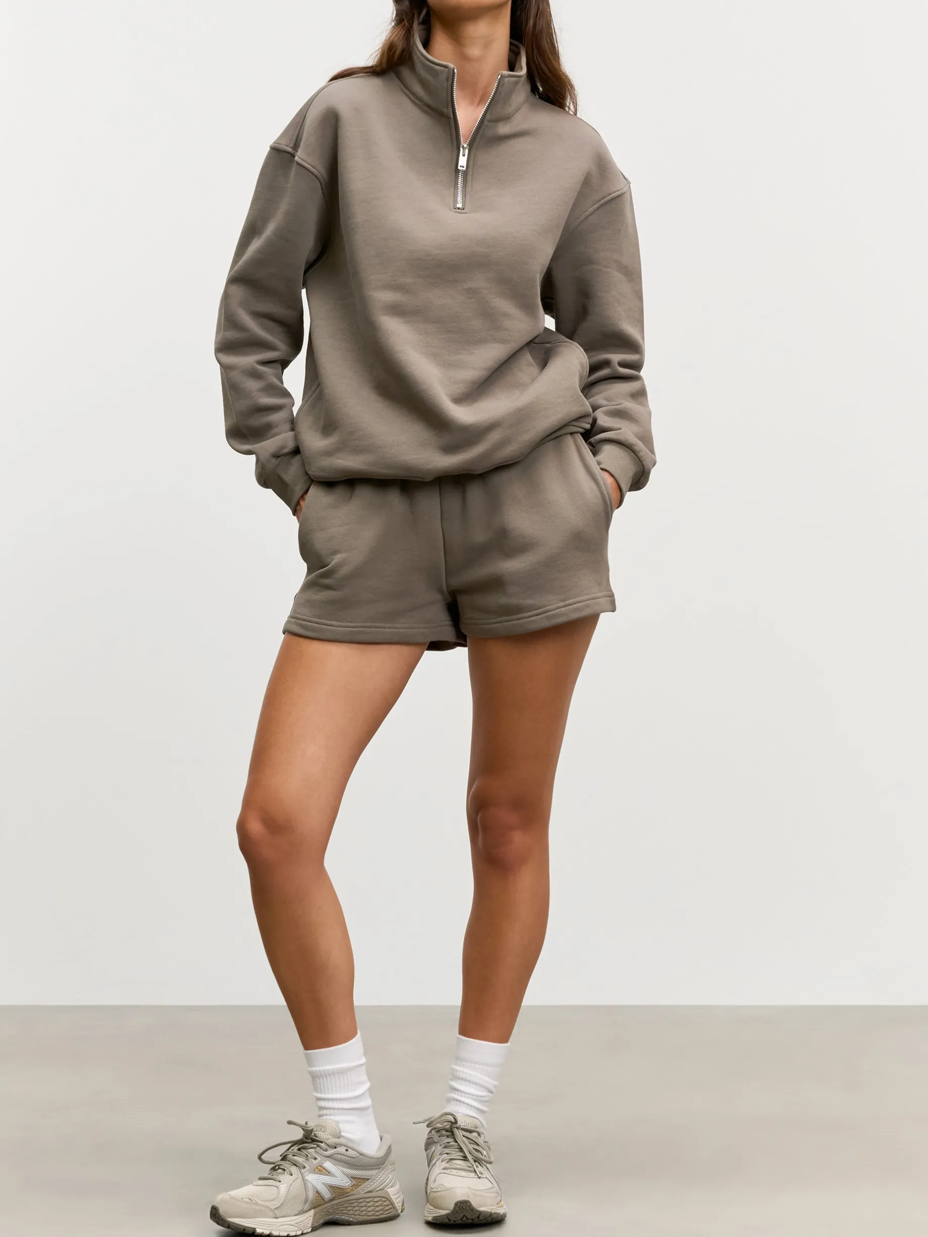 Womens Relaxed Jersey Funnel Neck - Taupe