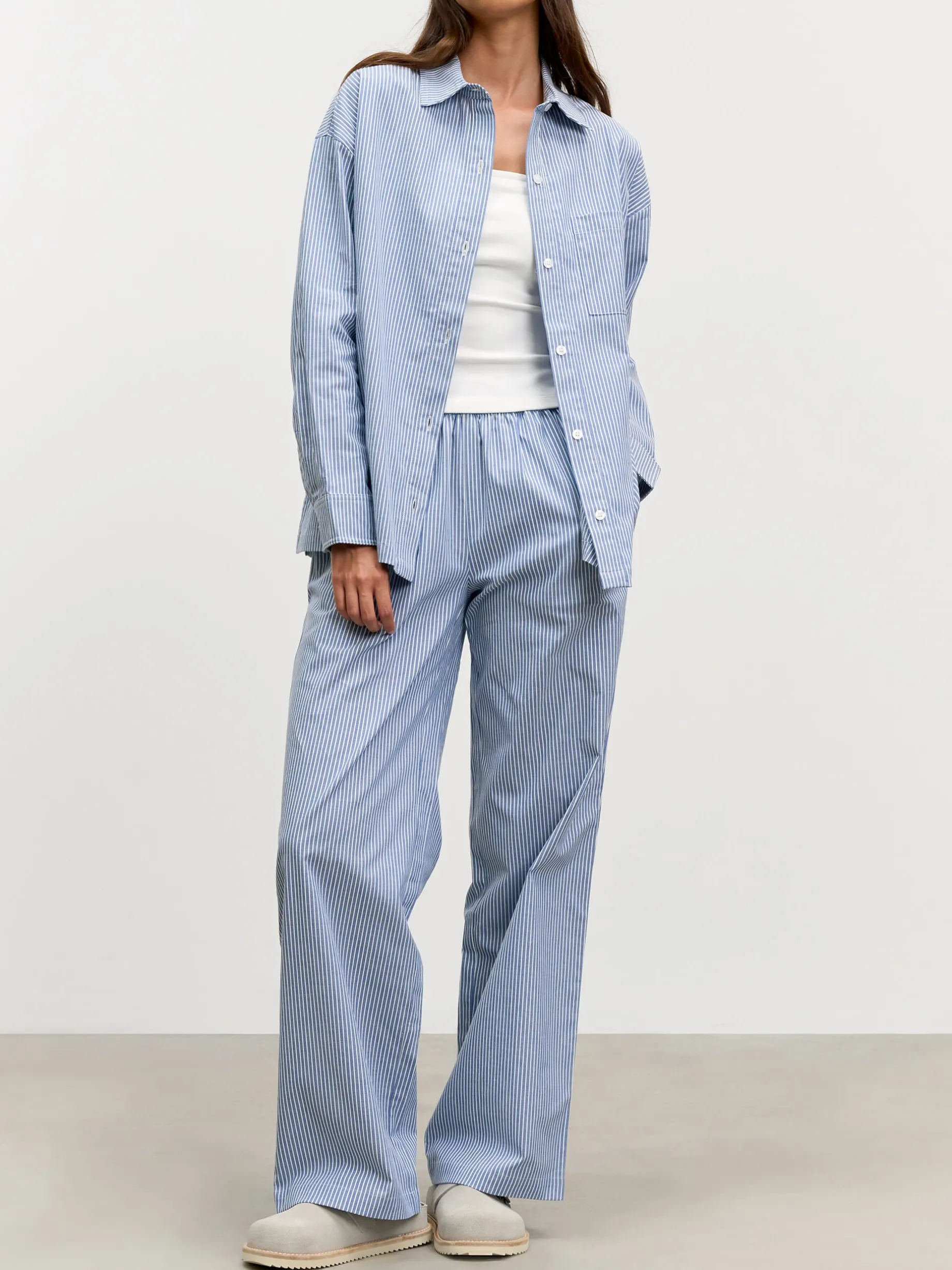 Womens Relaxed Stripe Cotton Shirt - Blue