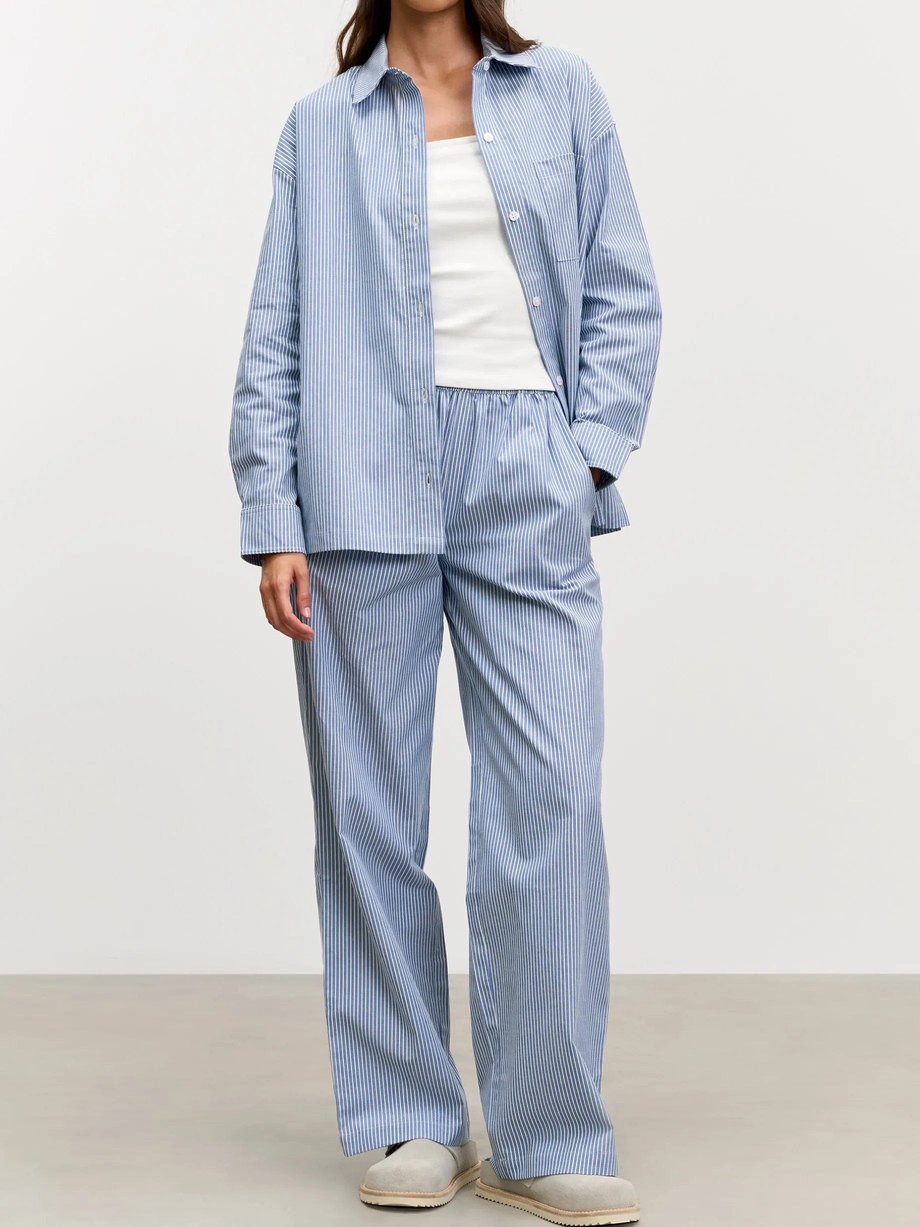 Womens Relaxed Stripe Cotton Shirt - Blue