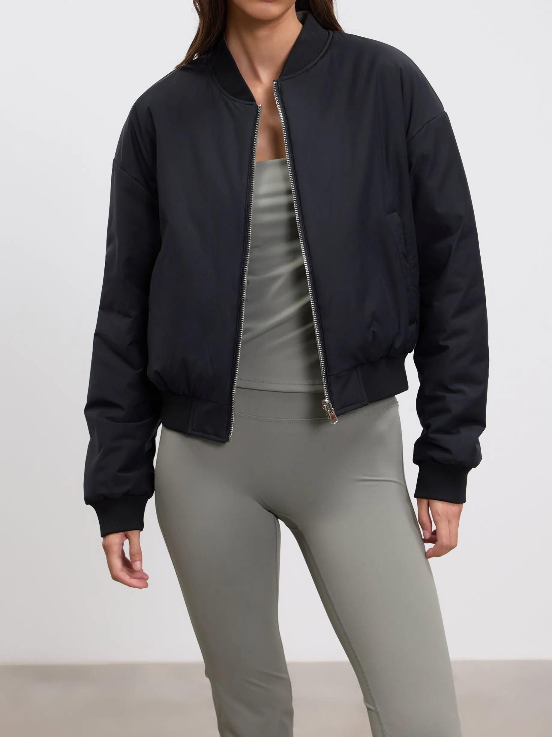 Womens Reversible Bomber Jacket - Black Sage