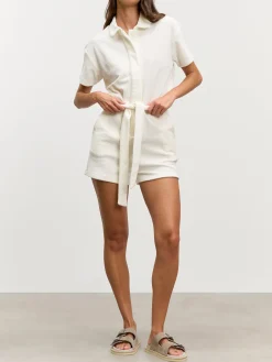 Womens Towelling Playsuit - Ecru