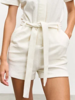 Womens Towelling Playsuit - Ecru