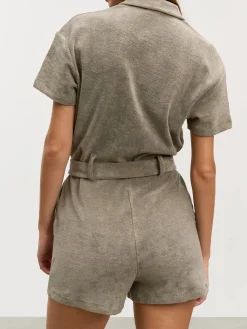Womens Towelling Playsuit - Taupe