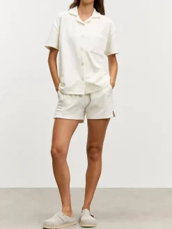 Womens Towelling Revere Collar Shirt - Ecru