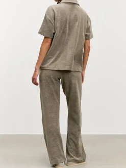 Womens Towelling Revere Collar Shirt - Taupe