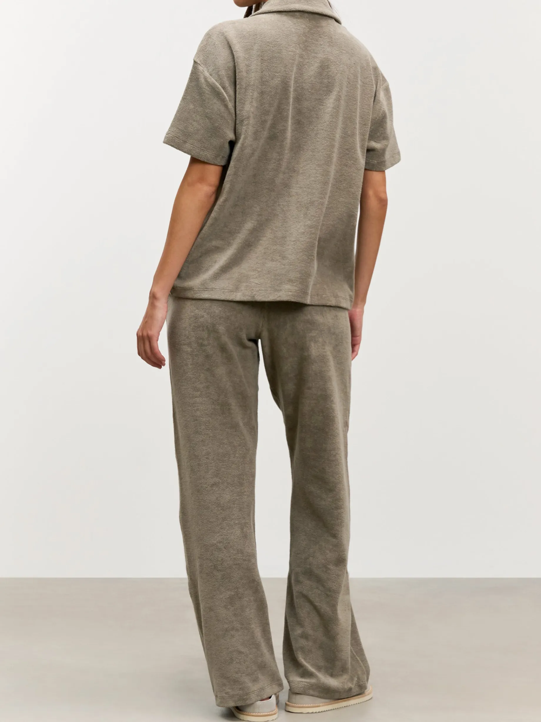Womens Towelling Revere Collar Shirt - Taupe