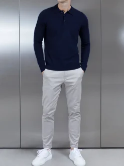 Wool Knitted Polo Shirt - Navy