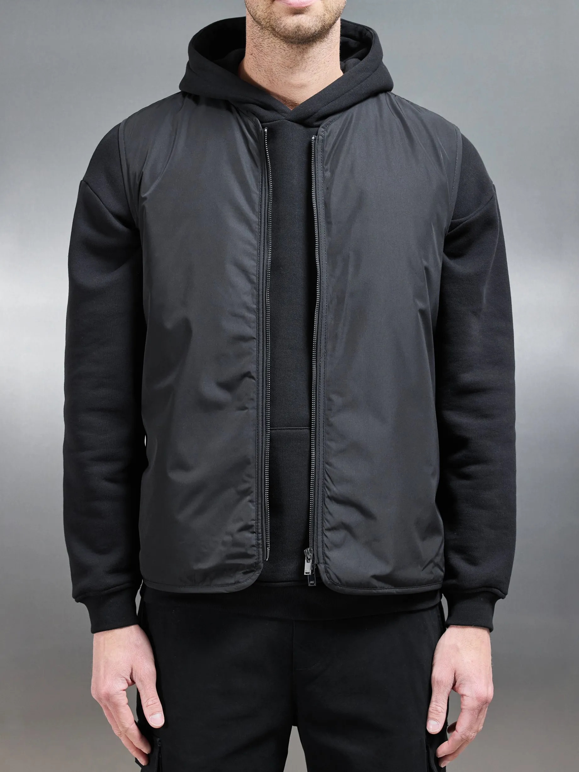 Zip Through Padded Vest - Black