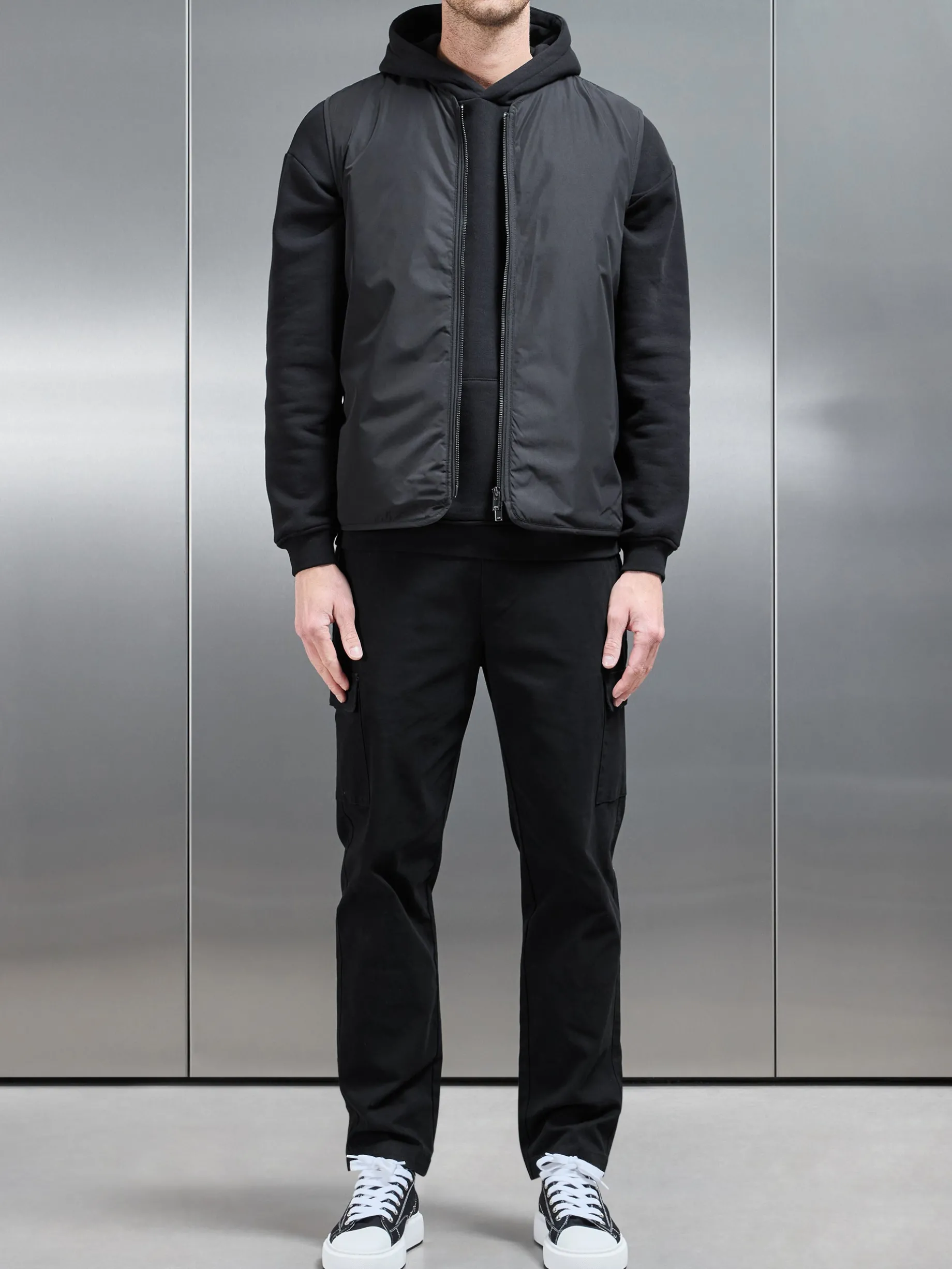 Zip Through Padded Vest - Black