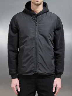 Zip Through Padded Vest - Black